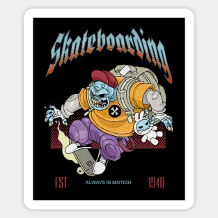 Skateboarding Zombie Skull Sticker